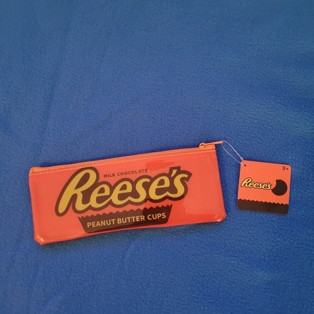 Reese’s Peanut Butter Cup Chocolate Vinyl Zip Rectangle Pencil Make Up C…